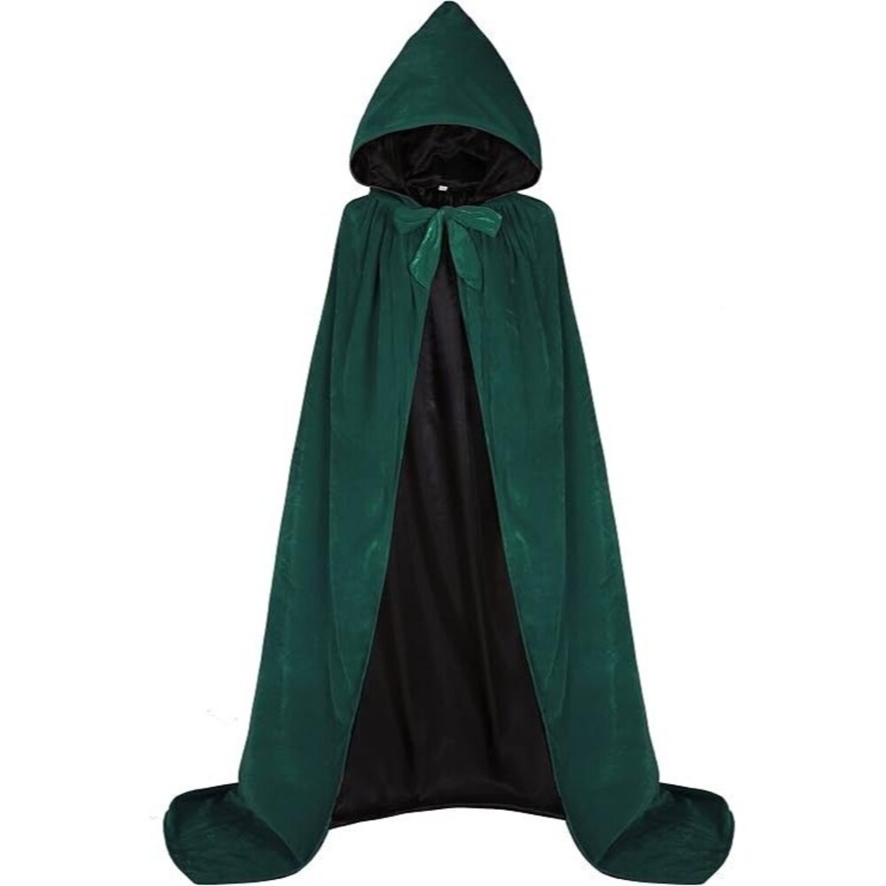 Hooded Cape Reversible Velvet Cloak Lined w/ Satin Cosplay,  Adult: SMALL, GREEN